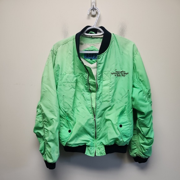body ragz Jackets & Blazers - Body Ragz Vintage Neon Green Pastel Windbreaker Size XL 80s Y2K Gathered sleeve